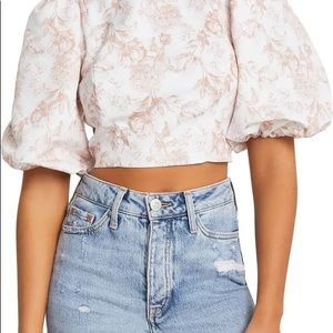 Floral Print puff Sleeve Open Back Blouse